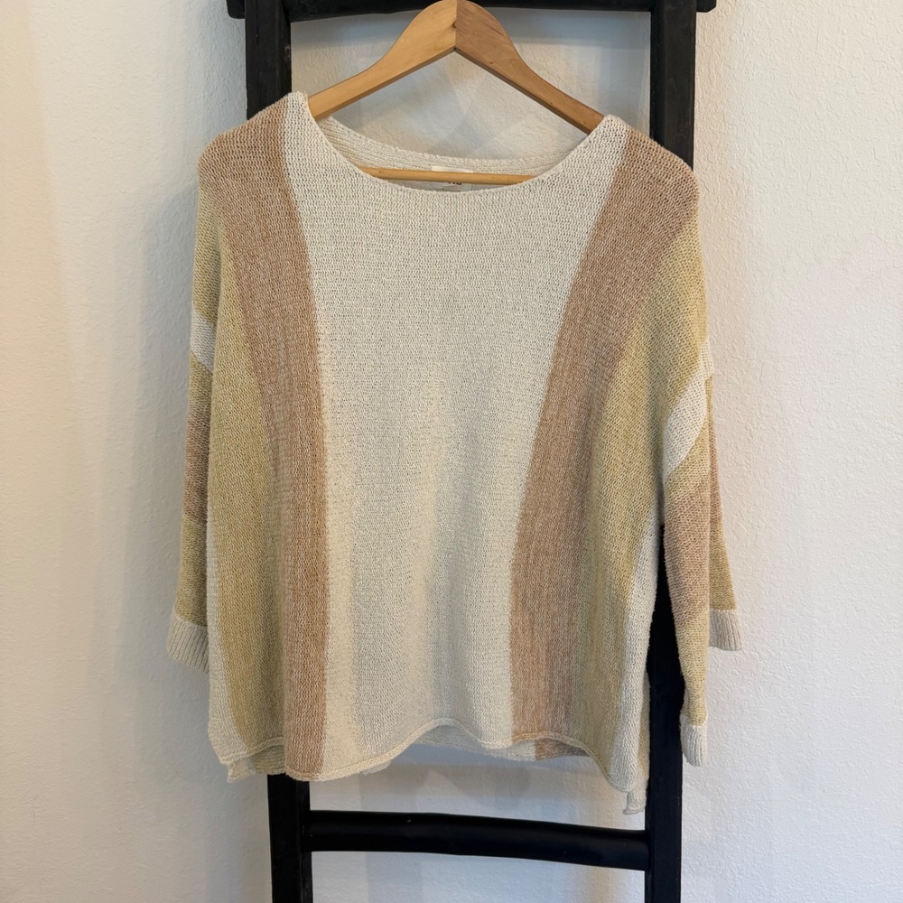 BKE Striped Knit Sweater Women's XS Boat Neck Bell Sleeve Lightly Textured - Picture 2 of 6